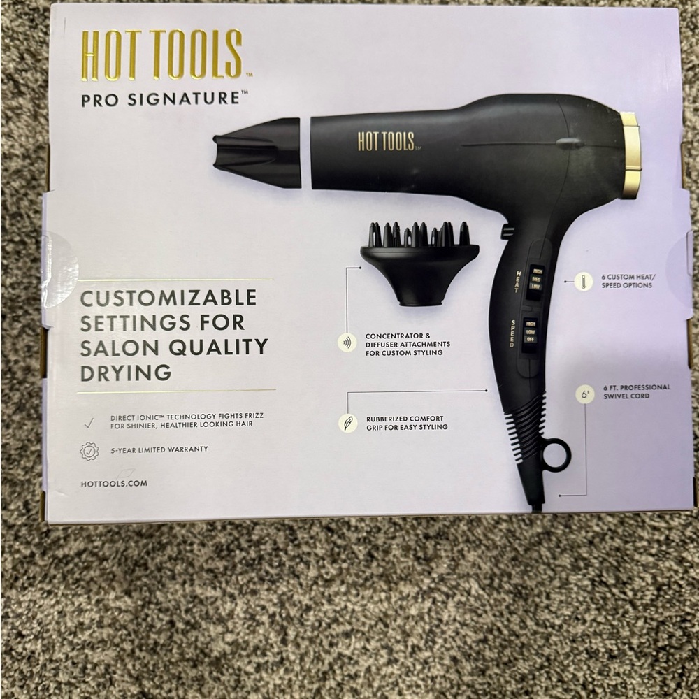 Hot tools pro Signature Black Hair Dryer with Diffuser - new in box